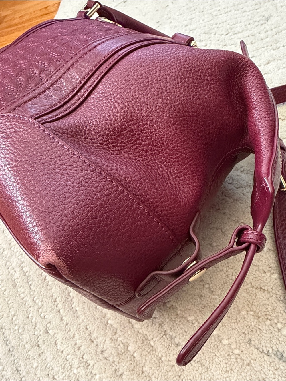 TORY BURCH, Wine Maroon Satchel Purse - Picture 7 of 11